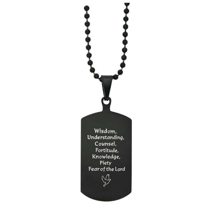 1.75" Seven Gifts Gifts of the Holy Spirit Dog Tag with Stainless Steel Ball Chain Necklace