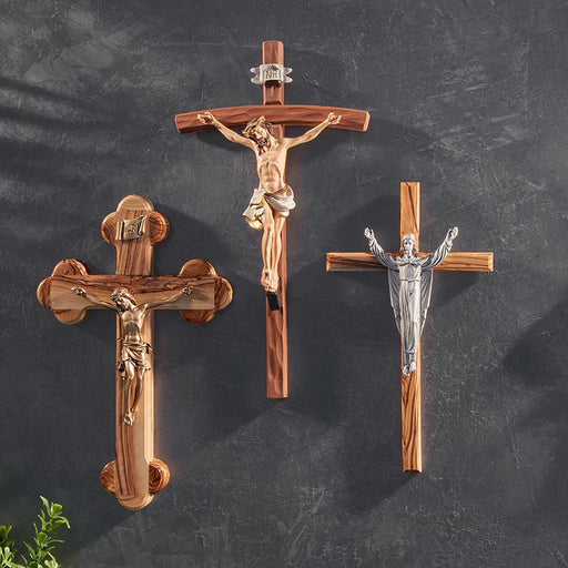 10.75" Budded Wooden Crucifix - Antique Gold Finish Corpus