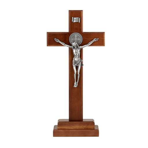 13" H St. Benedict Standing Wooden Crucifix