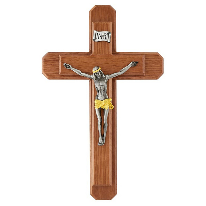 13" H Two-tone Walnut Sick Call Crucifix Set