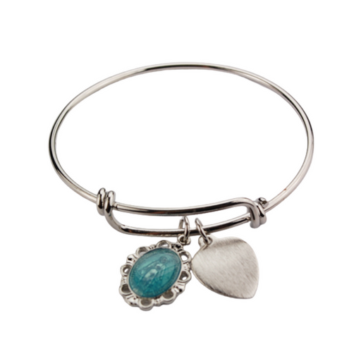 2 3/4" Faith Adult Bangle Bracelet with Blue Enameled Miraculous Medal & Heart Medal