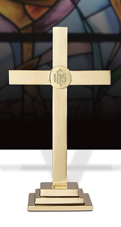 24"H Classic Altar Cross with Round IHS Emblem