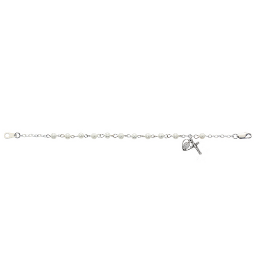 3mm Pearl Miraculous Medal Communion Bracelet