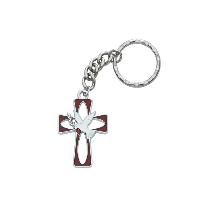 Rhodium Red Enameled Holy Spirit Key Ring Holy Spirit Key Ring Confirmation gift confirmation souvenir confirmation keepsake