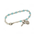 4mm Glass Beads Rhodium Plated Crucifix Aqua Bracelet and Miraculous Medal