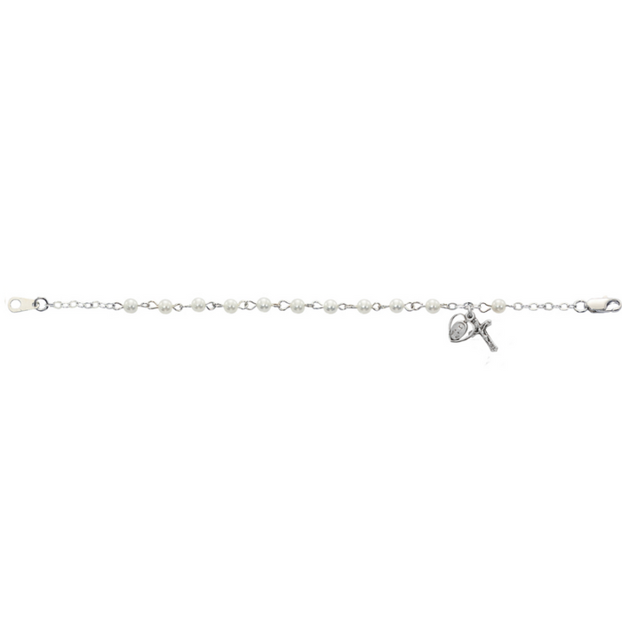 6.5" L Sterling Silver Pearl Miraculous Medal Bracelet