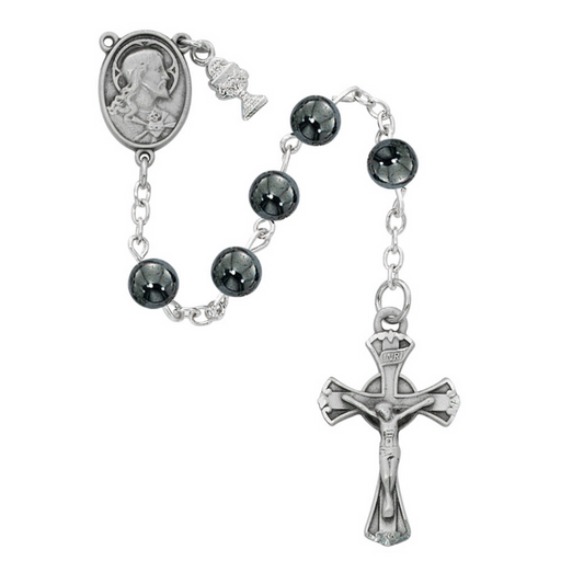 6mm Genuine Hematite Sacred Heart Communion Rosary