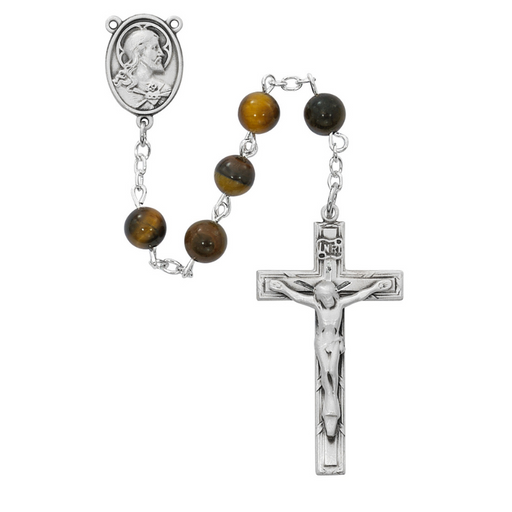 6mm Genuine Tiger Eye Sacred Heart Rosary