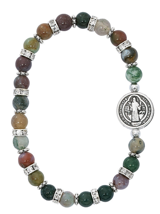 6mm India Agate St. Benedict Stretchable Bracelet