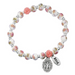 6mm Pink Flower Ceramic Miraculous Medal Stretch Bracelet