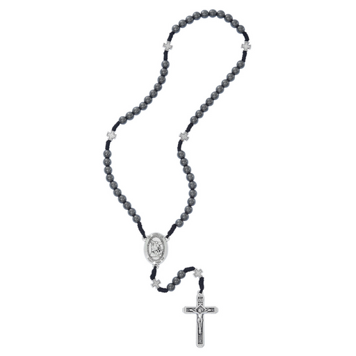 6mm Saint Michael Hematite Corded Rosary - Metal Crucifix and Center