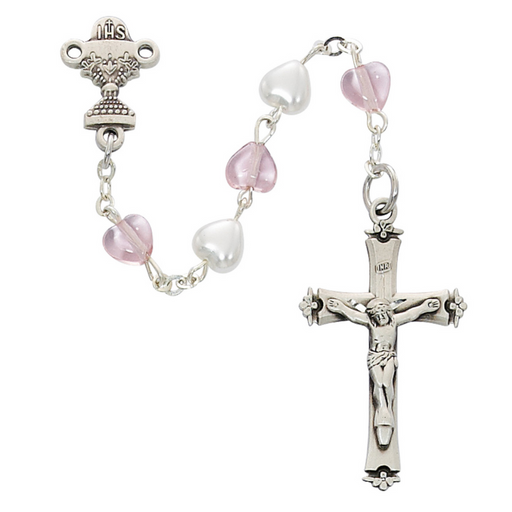 6mm White and Pink Beads Sterling Silver Communion Rosary