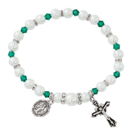 7.75" Stretchable Emerald Rosary Pearl Bracelet