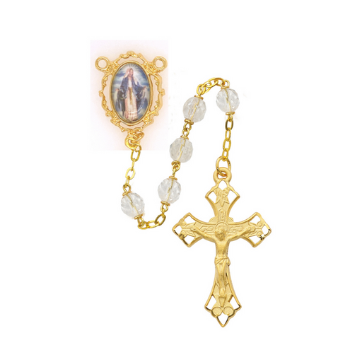 7mm Our Lady of Grace Gold Crystal Rosary