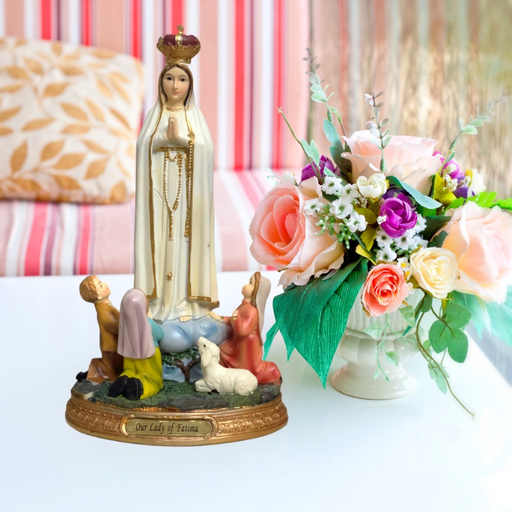 8" Statue of Our Lady Of Fatima with Children