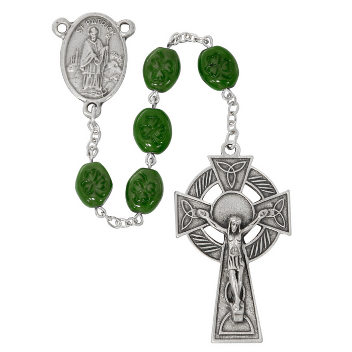 8mmx11mm Oval Green Shamrock St. Patrick Rosary