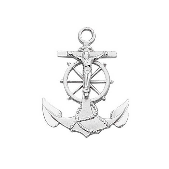 Anchor Crucifix Sterling Silver w/ 24" Rhodium Plated Chain Anchor Crucifix Sterling Silver Anchor Crucifix Sterling Silver Necklace