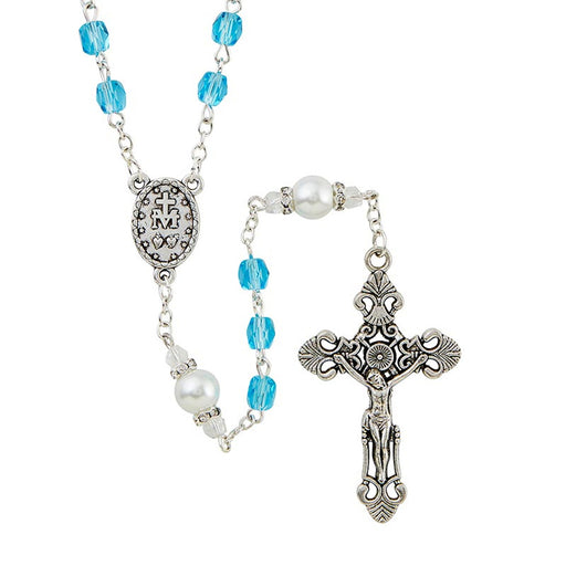 Aqua Gift of New Life Collection Rosary With Miraculous Center