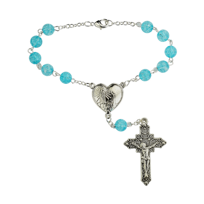 Heart Our Lady of Fatima Auto Rosary Inspirational Rosary Catholic Gift Rosary for Cars Aqua Rosary Blue