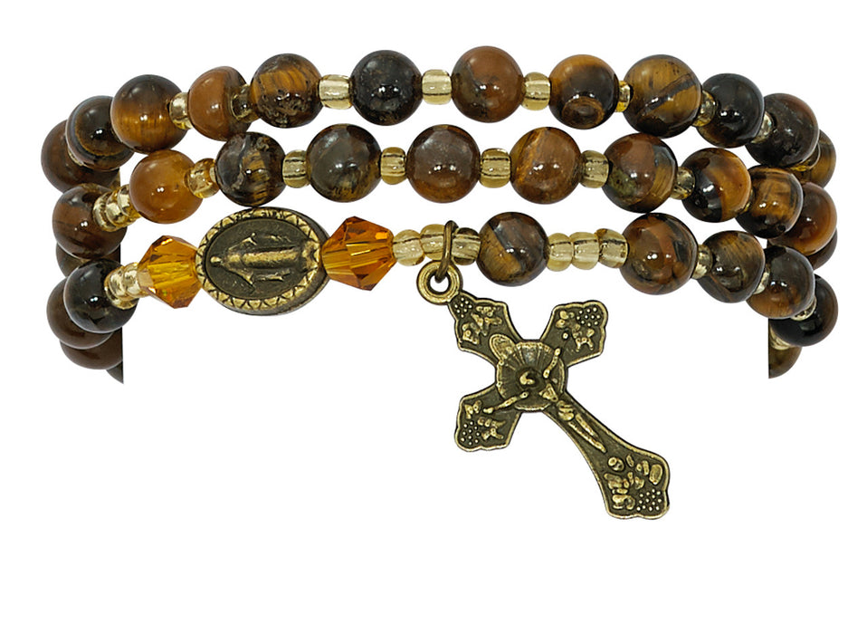 Tiger Eye Gemstone Twistable Full Rosary Wrap Bracelet