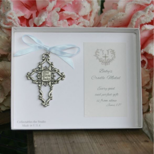 Baby Cradle Medal with Blue Ribbon