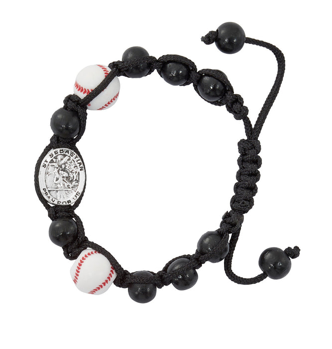 Baseball Gift Set - St. Christopher  Pewter Medal and Prayer Card Set, Black St. Sebastian Bracelet, St. Sebastian Rosary With Laminated Holy Card And Sterling Silver St. Christopher Medal