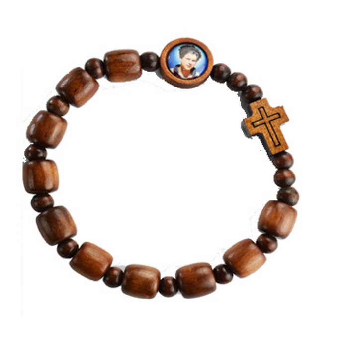 Blessed Carlo Acutis Brown Wood Bracelet