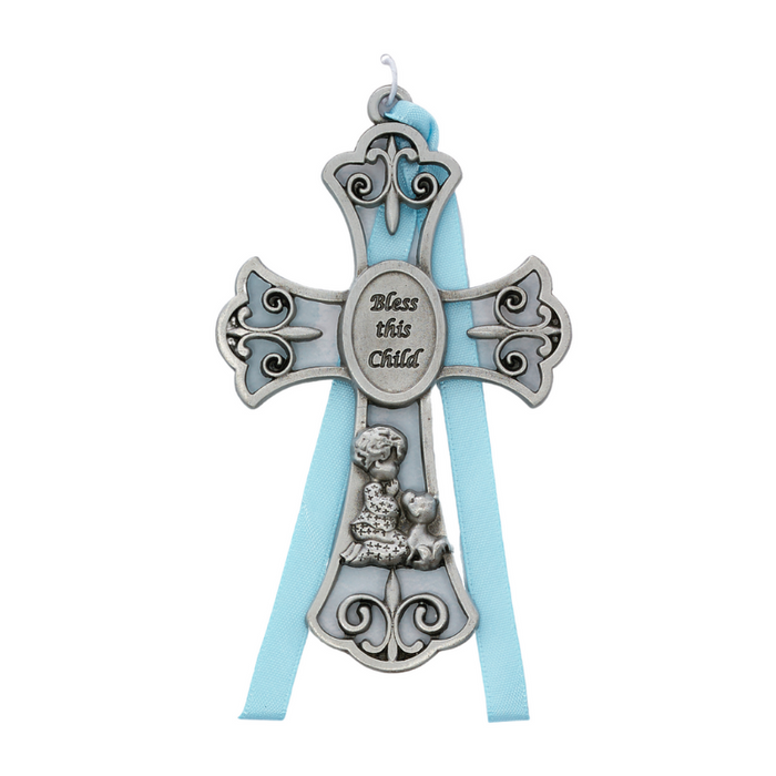 Blue Praying Boy Crib Cross