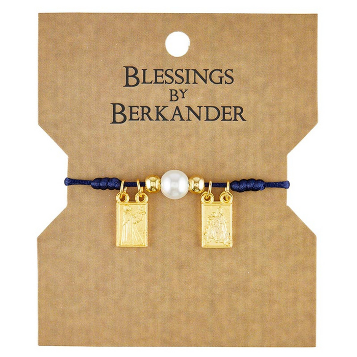 Blue Scapular Bracelet with Gold-Plated Dangles and Round Tie Knots - 12 Pieces Per Package