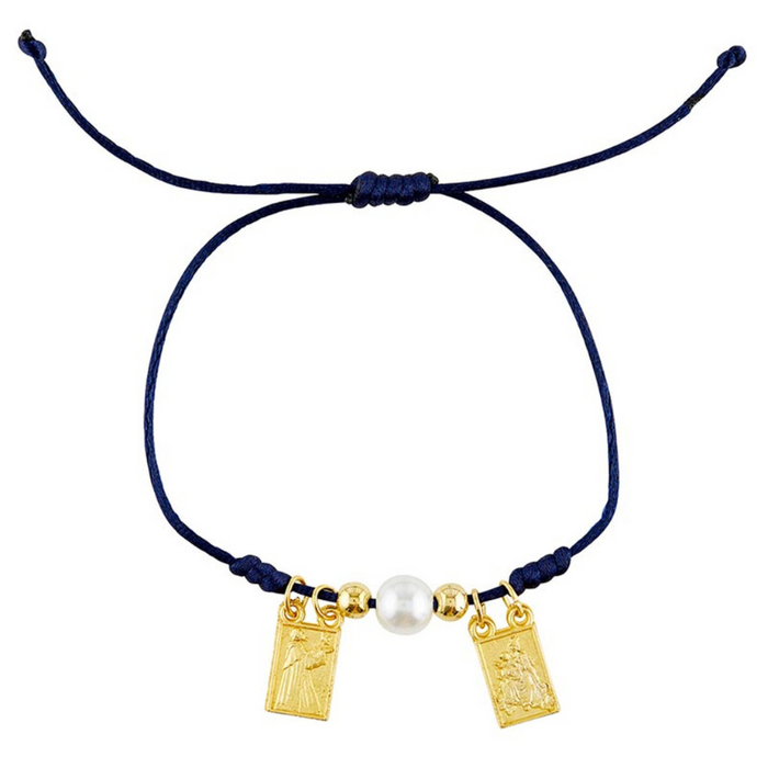 Blue Scapular Bracelet with Gold-Plated Dangles and Round Tie Knots - 12 Pieces Per Package