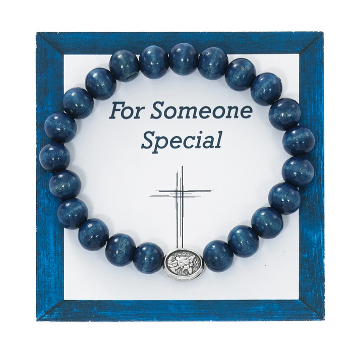 Blue Wood St. Michael Stretch Bracelet