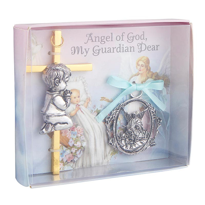 Boy Cross with Guardian Angel Crib Medal Set - 4 Pieces Per Package