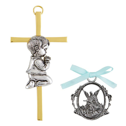 Boy Cross with Guardian Angel Crib Medal Set - 4 Pieces Per Package