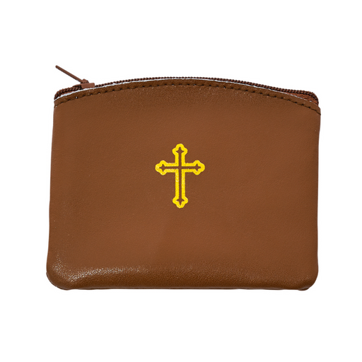 Brown Leather Cross Rosary Case