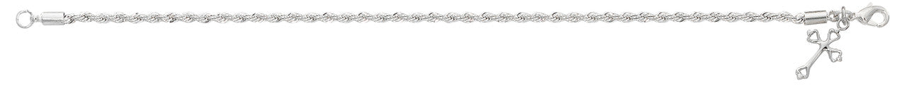 Budded Cross Rhodium Plated Rope Bracelet