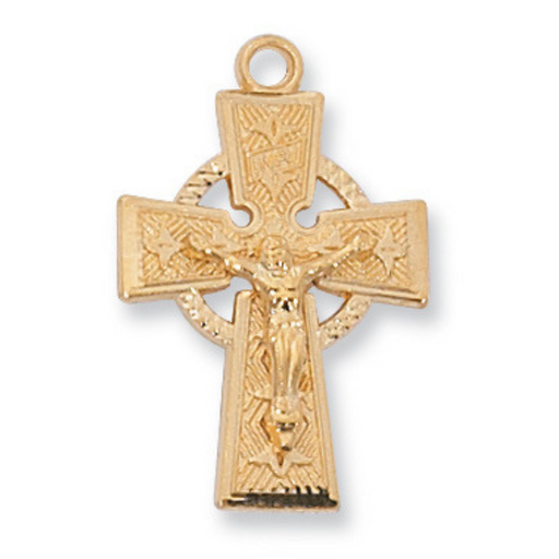 Celtic Crucifix Gold Over Sterling Silver w/ 18" Gold Plated Chain