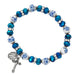 Ceramic Blue Metallic and Flower Beads Miraculous Medal Bracelet