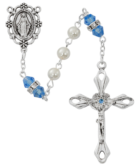 Cross Necklace, Pearl Rosary Bracelet And Pearl Rosary - December Birthstone Zircon Gift Set