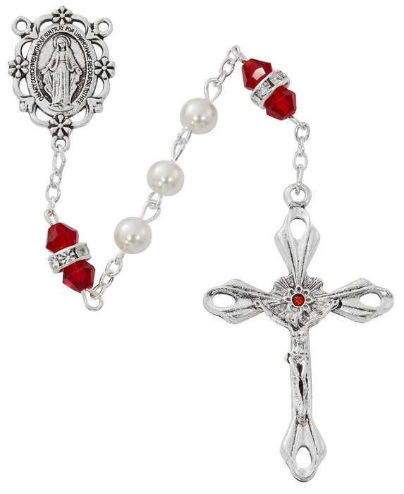 Cross Necklace, Pearl Rosary Bracelet And Pearl Rosary - January Birthstone Garnet Gift Set