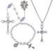 Cross Necklace, Pearl Rosary Bracelet And Pearl Rosary - June Birthstone Light Amethyst Gift Set