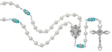 Cross Necklace, Pearl Rosary Bracelet And Pearl Rosary - March Birthstone Aqua Gift Set