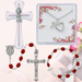 Crystal Cross Heart Necklace, Red Lady Bug Rosary, Lady Bug Cross Bracelet And Girl White Cross - Girls Youth Gift Set