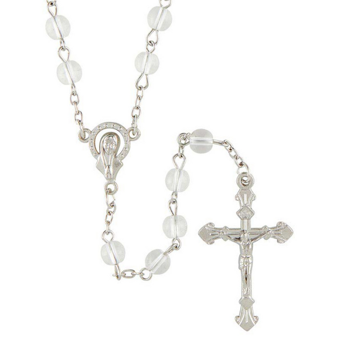 Crystal Glass Bead Rosary with Madonna Centerpiece - 12 Pieces Per Package