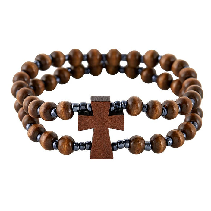 Double Wood Cross Bracelet