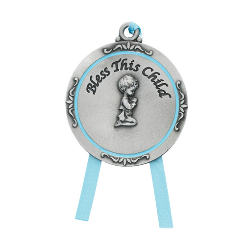 Engravable Praying Boy Crib Medal