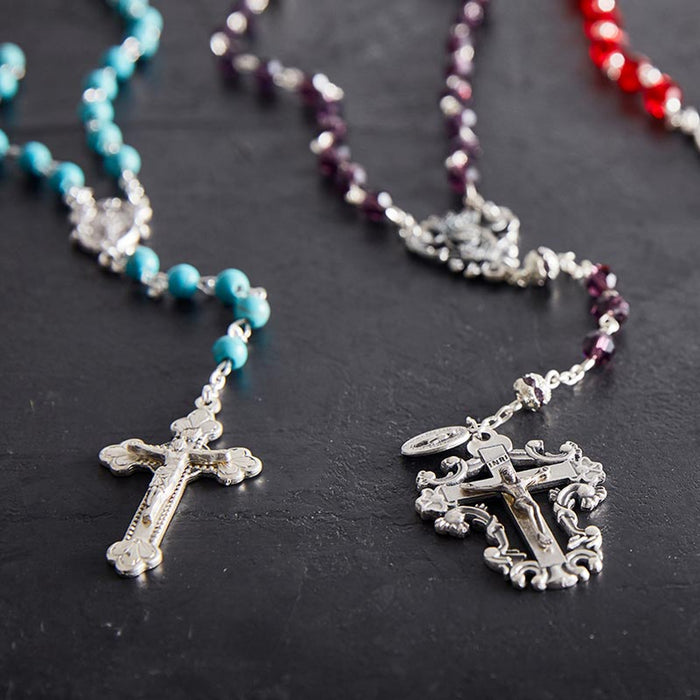 Faux Turquoise Gemstone Rosary with Miraculous Medal Center