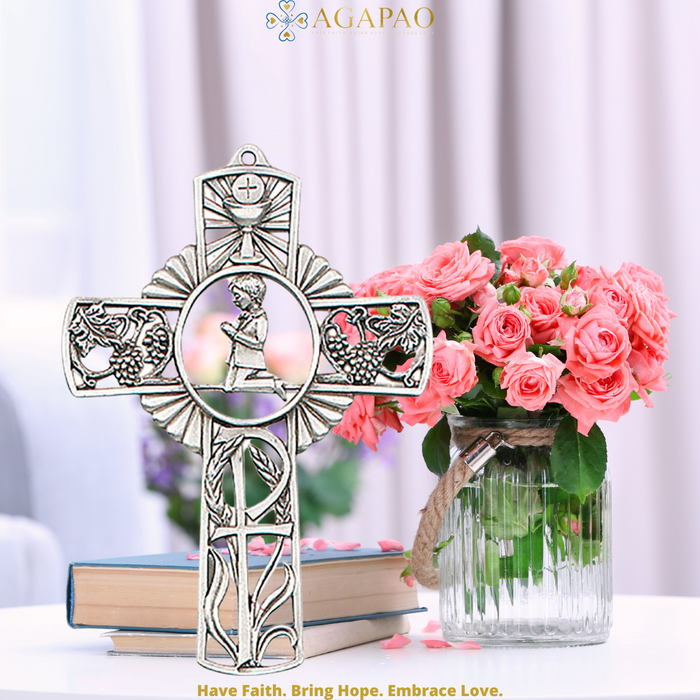 5" First Communion Boy Pewter Wall Cross