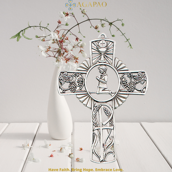 5" First Communion Boy Pewter Wall Cross