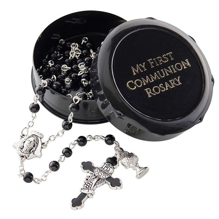 First Communion Jet Black Enamel Rosary