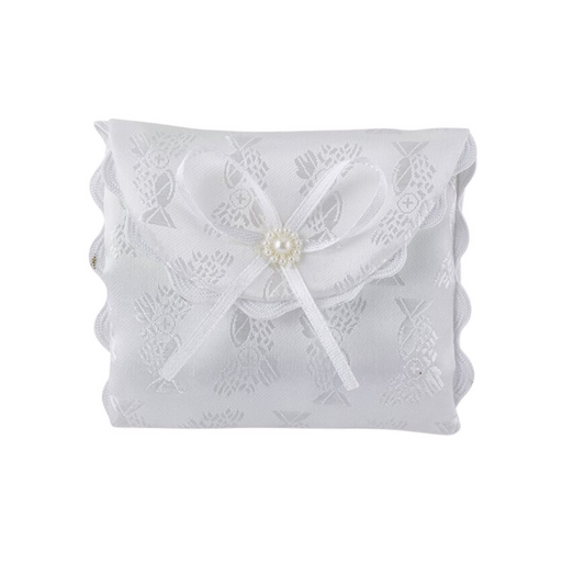 First Communion Satin Chalice Brocade Rosary Case with Snap Closure